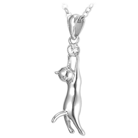 Cute Cat Necklace & Pendant For Women Gift Silver/Gold Color Wholesale Trendy Rhinestone Animal Pet Charm Jewelry