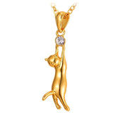 Cute Cat Necklace & Pendant For Women Gift Silver/Gold Color Wholesale Trendy Rhinestone Animal Pet Charm Jewelry