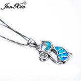 Women Cat Necklace Blue Fire Opal Necklaces & Pendants