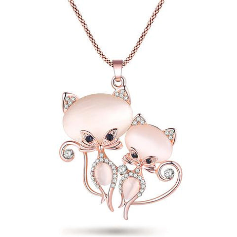 Bonsny Cat Necklace Long Pendant Brand Crystal