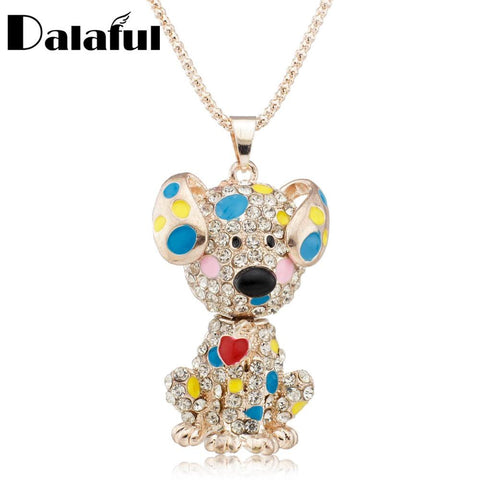 Lovely Red Heart Enamel Spotty Dog Crystal Necklace For Women