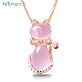 Rose Gold Color Cute Cat Ross Quartz Pink Opal Jewelry Necklace for Women Girls Children Gift Choker