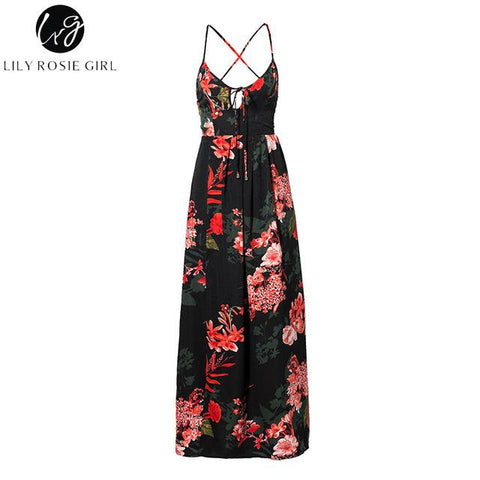 Red Floral Print Sexy Lace Up V Neck Women